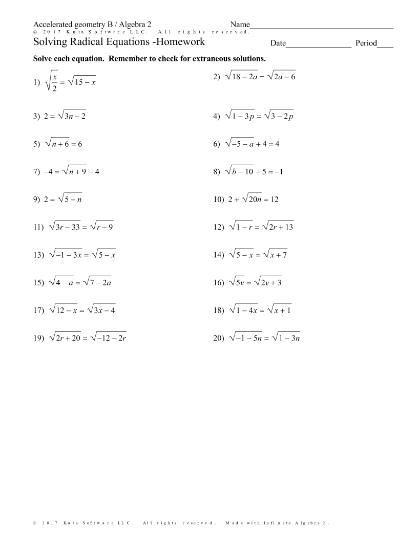 Jaxon  Alg II, Geo B Regarding Simplifying Radicals Worksheet Algebra 2